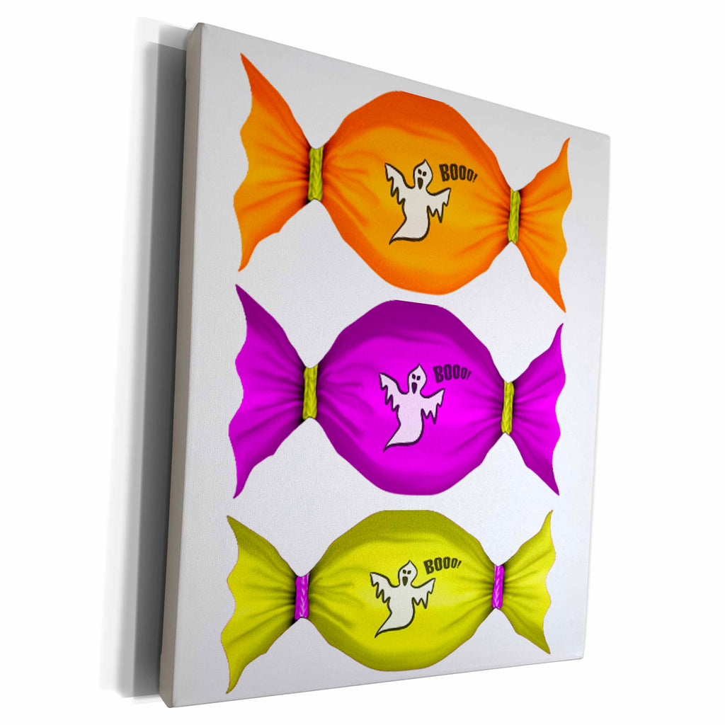 3dRose Cute Candy With Ghosts Illustration - Museum Grade Canvas Wrap (cw_216895)
