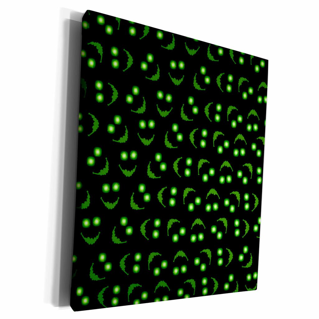 3dRose Bright Green Halloween Faces Pattern - Museum Grade Canvas Wrap (cw_216965)