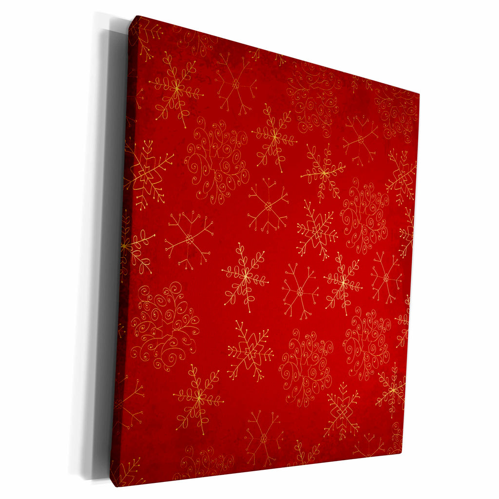 3dRose Pretty Gold Effect Snowflakes On Red Pattern - Museum Grade Canvas Wrap (cw_217204)