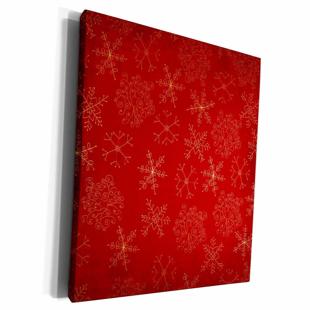 3dRose Pretty Gold Effect Snowflakes On Red Pattern - Museum Grade Canvas Wrap (cw_217204)