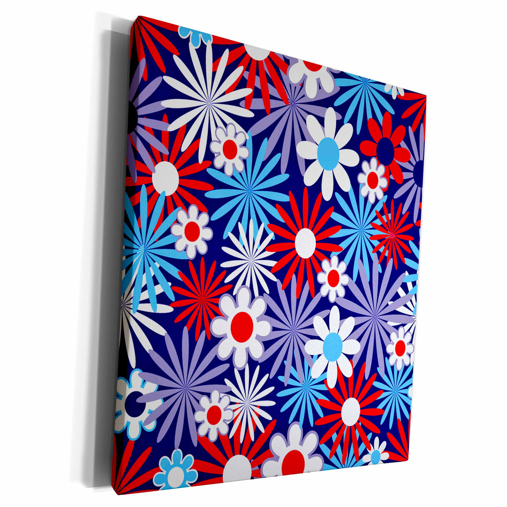 3dRose Light Blue, White, and Red Overlapping Flowers Pattern - Museum Grade Canvas Wrap (cw_217710)