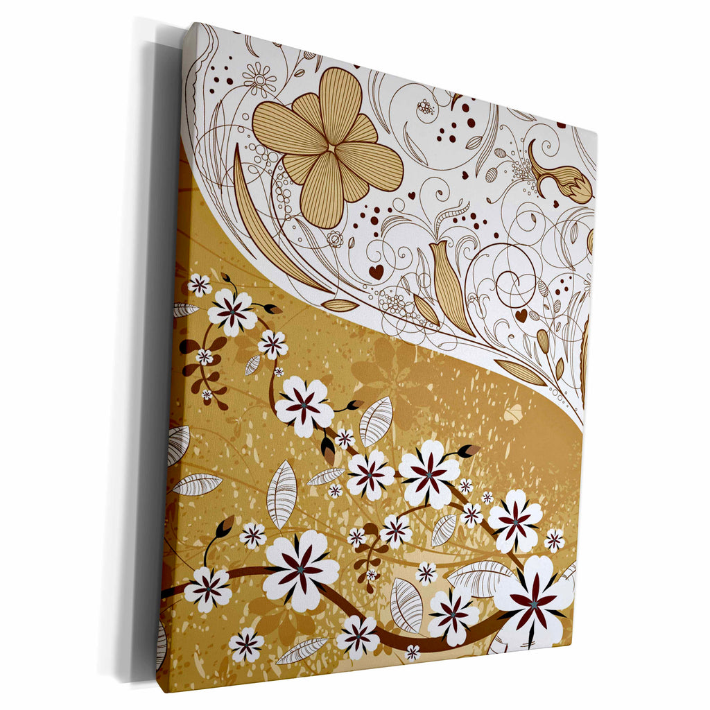 3dRose Brown and White Flowers On A Grunge Background Pattern - Museum Grade Canvas Wrap (cw_217732)