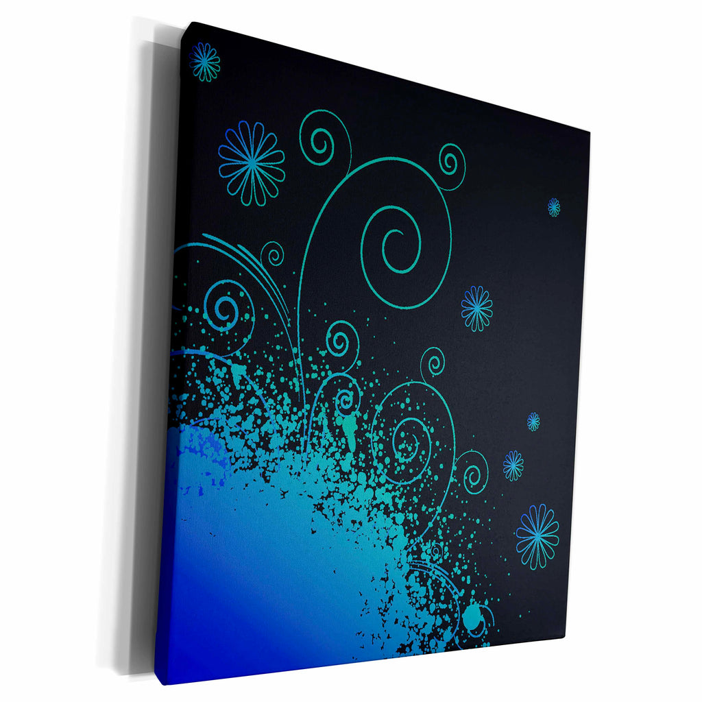 3dRose Blue Splatter With Flourishes and Flowers - Museum Grade Canvas Wrap (cw_218010)