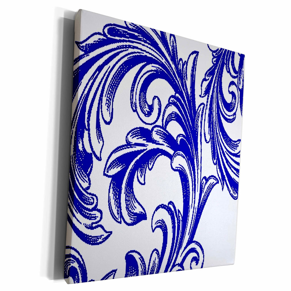 3dRose Blue and White Large Flourish - Museum Grade Canvas Wrap (cw_218044)