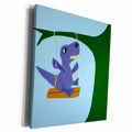 3dRose Funny Blue T-Rex Dinosaur Swinging on Tree Swing Art - Museum Grade Canvas Wrap (cw_218742)