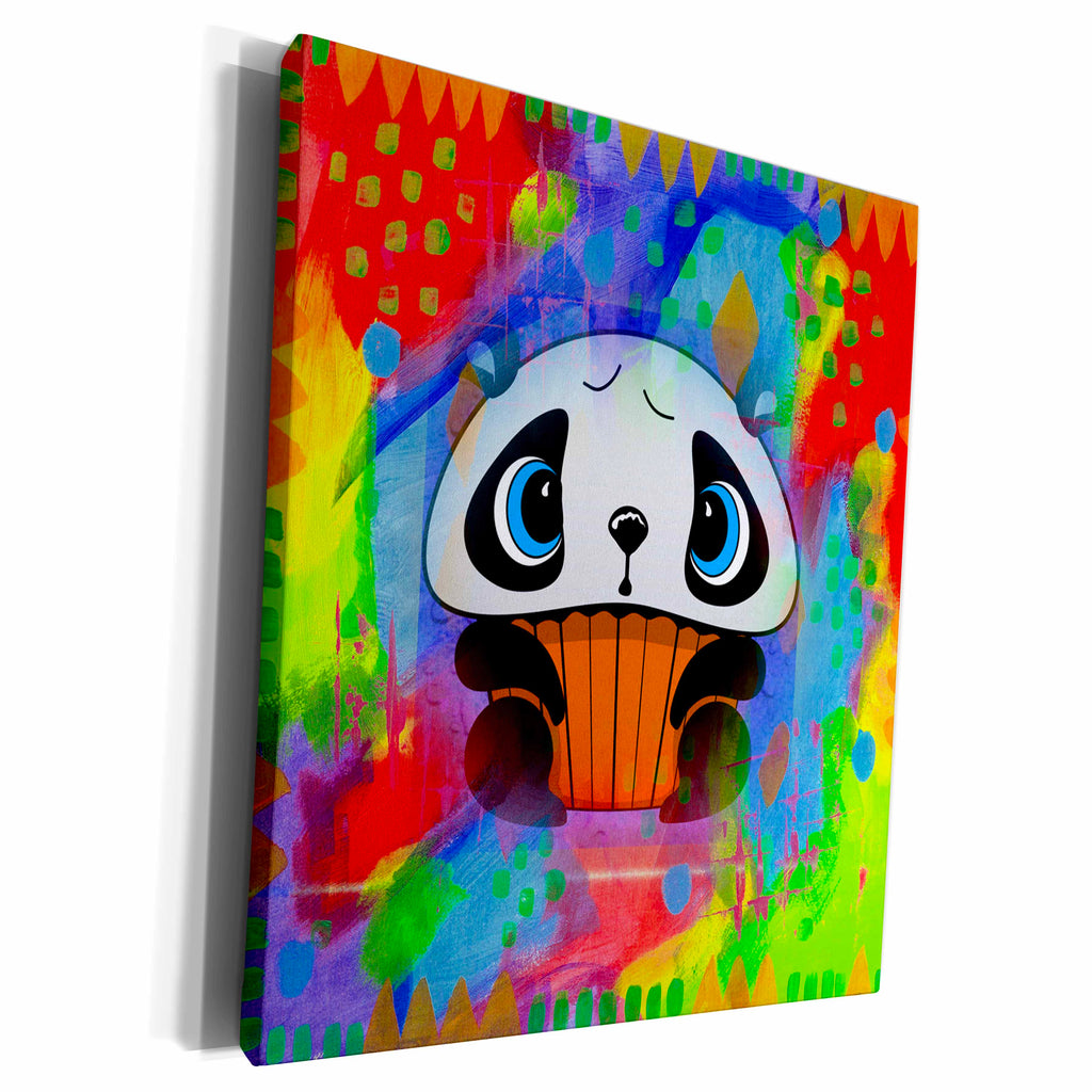 3dRose Cute panda cupcake abstract art in vivid colored... - Museum Grade Canvas Wrap (cw_218777)