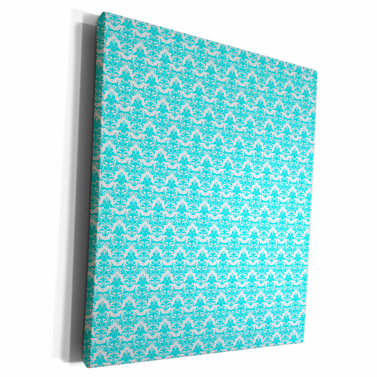3dRose Turquoise Mini-Damask Pattern over White Background - Museum Grade Canvas Wrap (cw_219272)