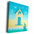 3dRose Beach Hut in Yellow with Dolphin Theme on Blue Sky... - Museum Grade Canvas Wrap (cw_219432)