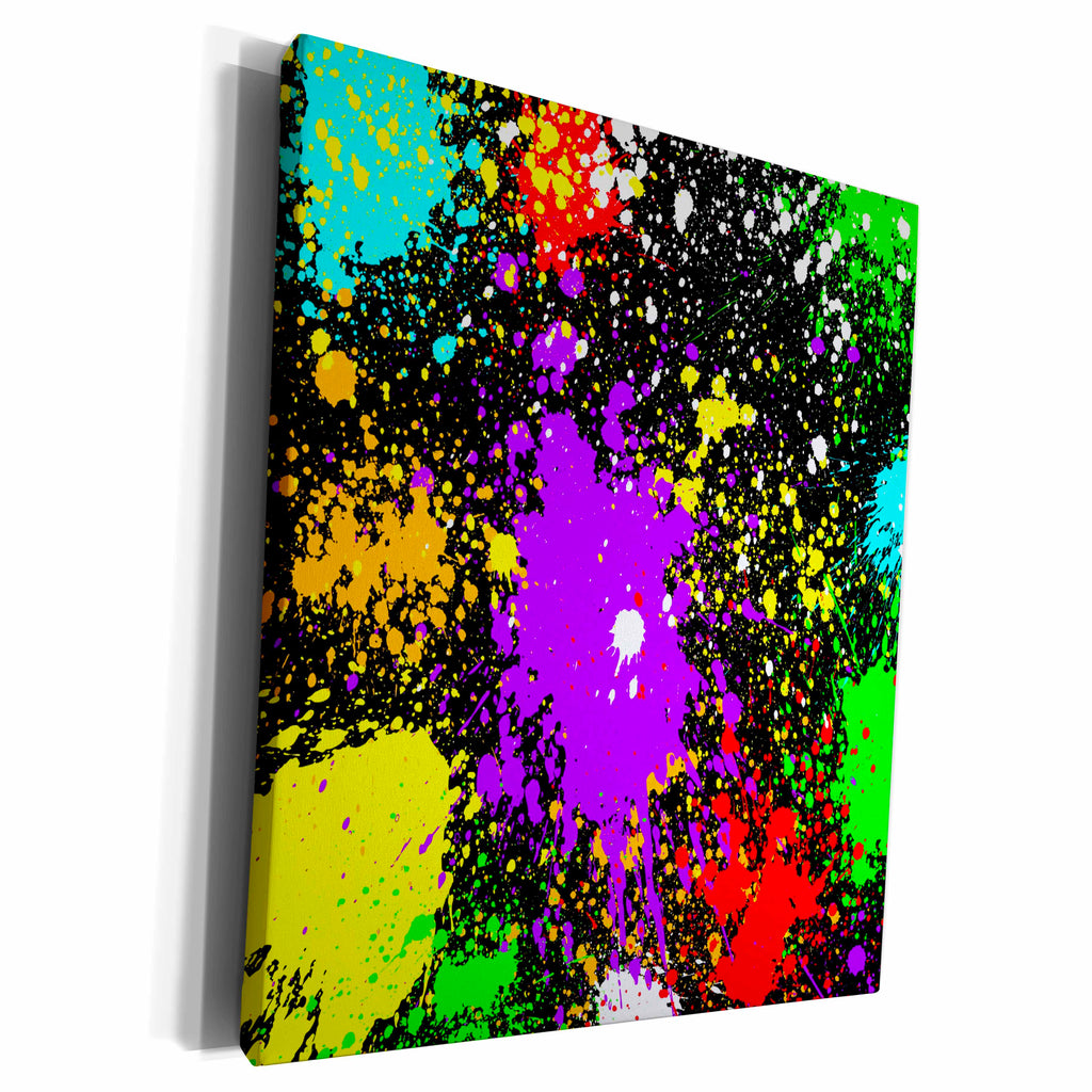 3dRose Multicolor Splatters, Drips and Splashes on Black - Museum Grade Canvas Wrap (cw_219466)