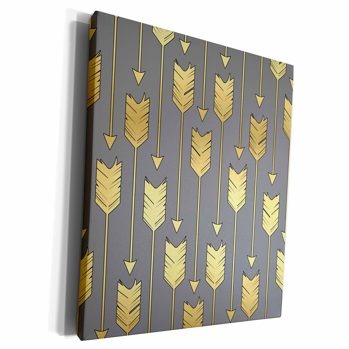 3dRose Grey and Gold Arrows Pattern - Museum Grade Canvas Wrap (cw_219529)