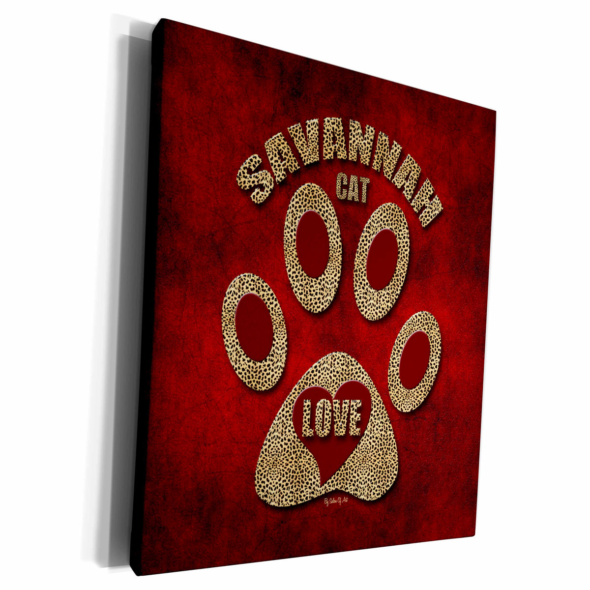 3dRose Savannah Cat Love Cat Breed in Cheetah Print and Red - Museum Grade Canvas Wrap (cw_22012)