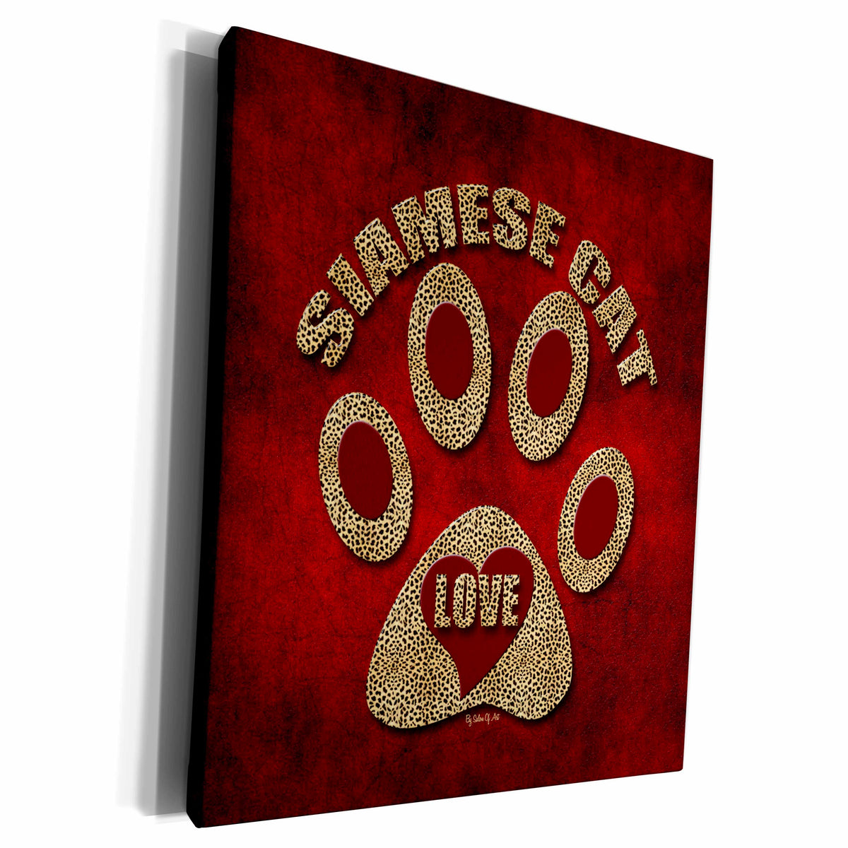 3dRose Siamese Cat Love Cat Breed in Cheetah Print and Red - Museum Grade Canvas Wrap (cw_22014)