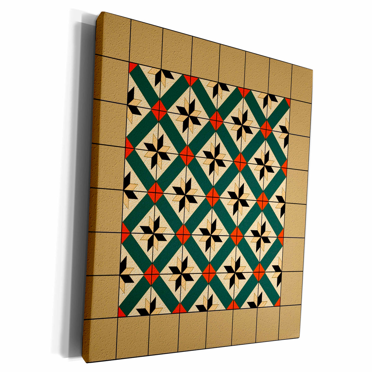 3dRose Green and Orange Square Tile Patterned Floor - Museum Grade Canvas Wrap (cw_220250)