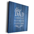 3dRose White on Blue Text- Finest Dad, Weatherboard Effect... - Museum Grade Canvas Wrap (cw_220341)