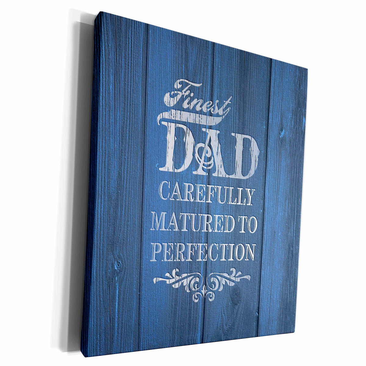 3dRose White on Blue Text- Finest Dad, Weatherboard Effect... - Museum Grade Canvas Wrap (cw_220341)