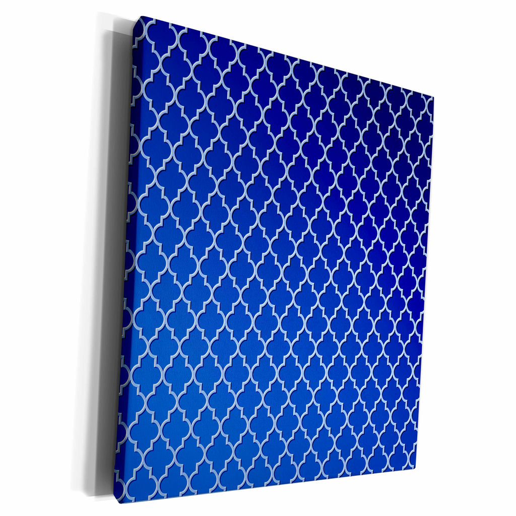 3dRose Pale Blue Quatrefoil Trellis Pattern on Blue Tonal... - Museum Grade Canvas Wrap (cw_220358)