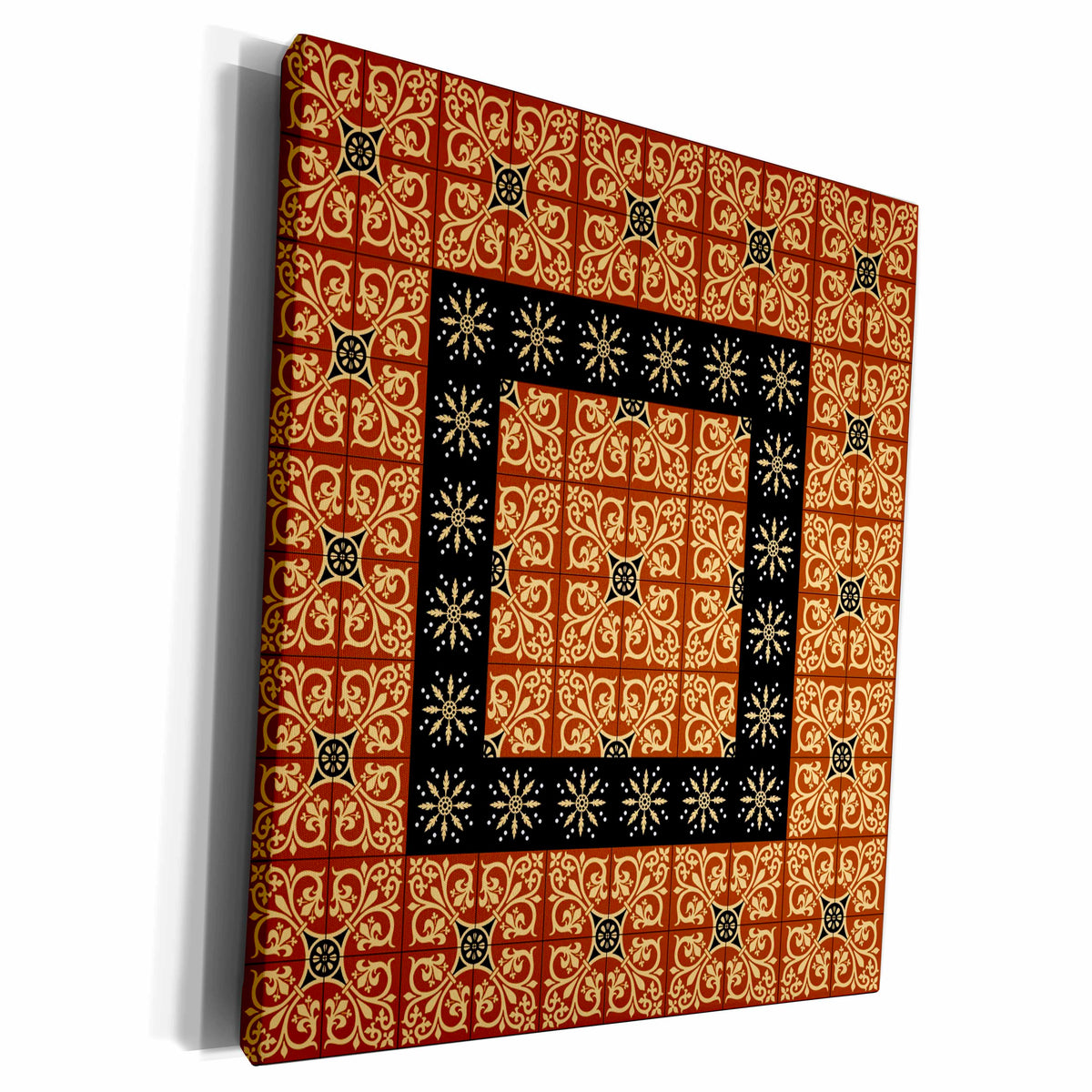 3dRose Square Geometric Tile Pattern with Black Panel - Museum Grade Canvas Wrap (cw_220405)