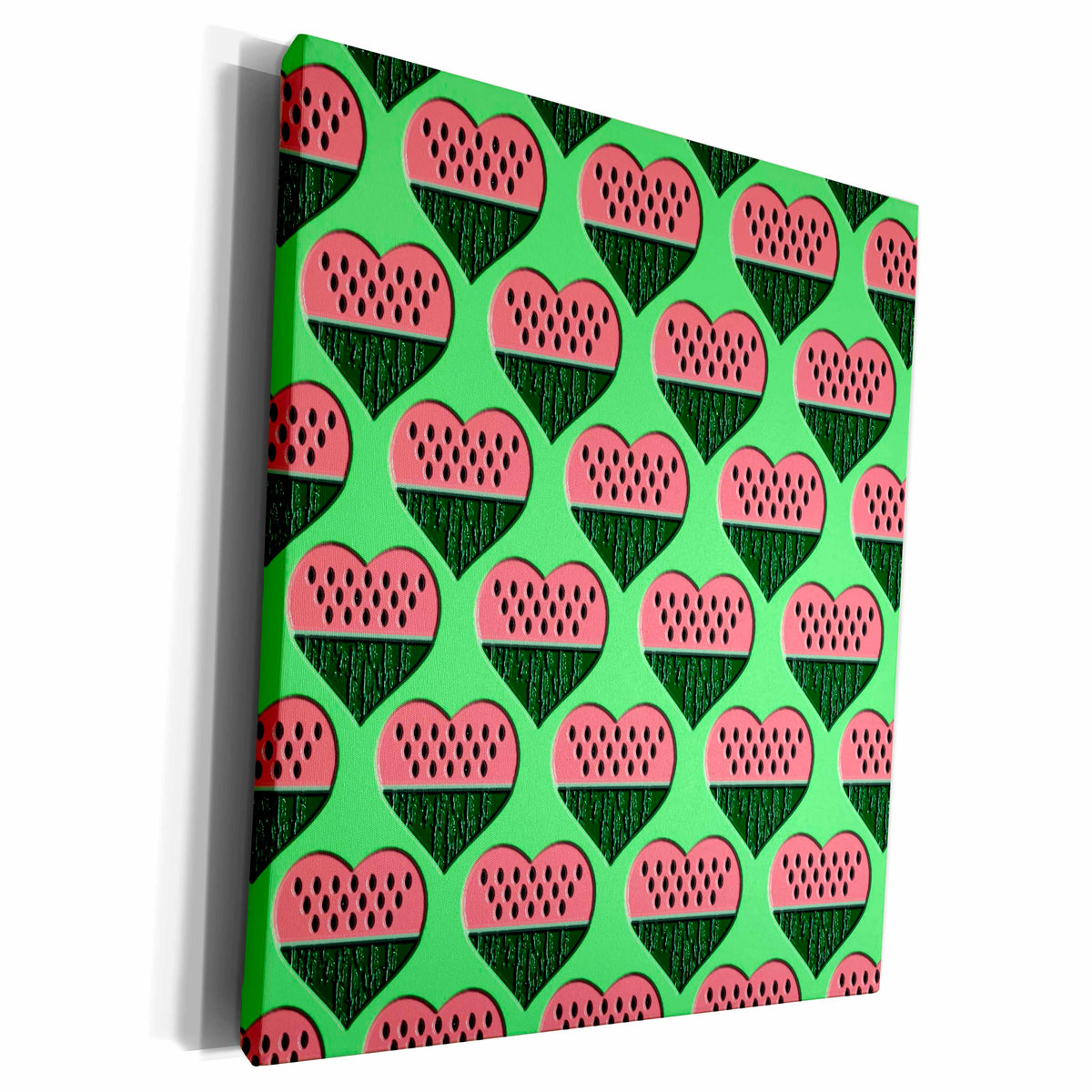 3dRose Watermelon Hearts Pattern on Green- flat, non... - Museum Grade Canvas Wrap (cw_220415)