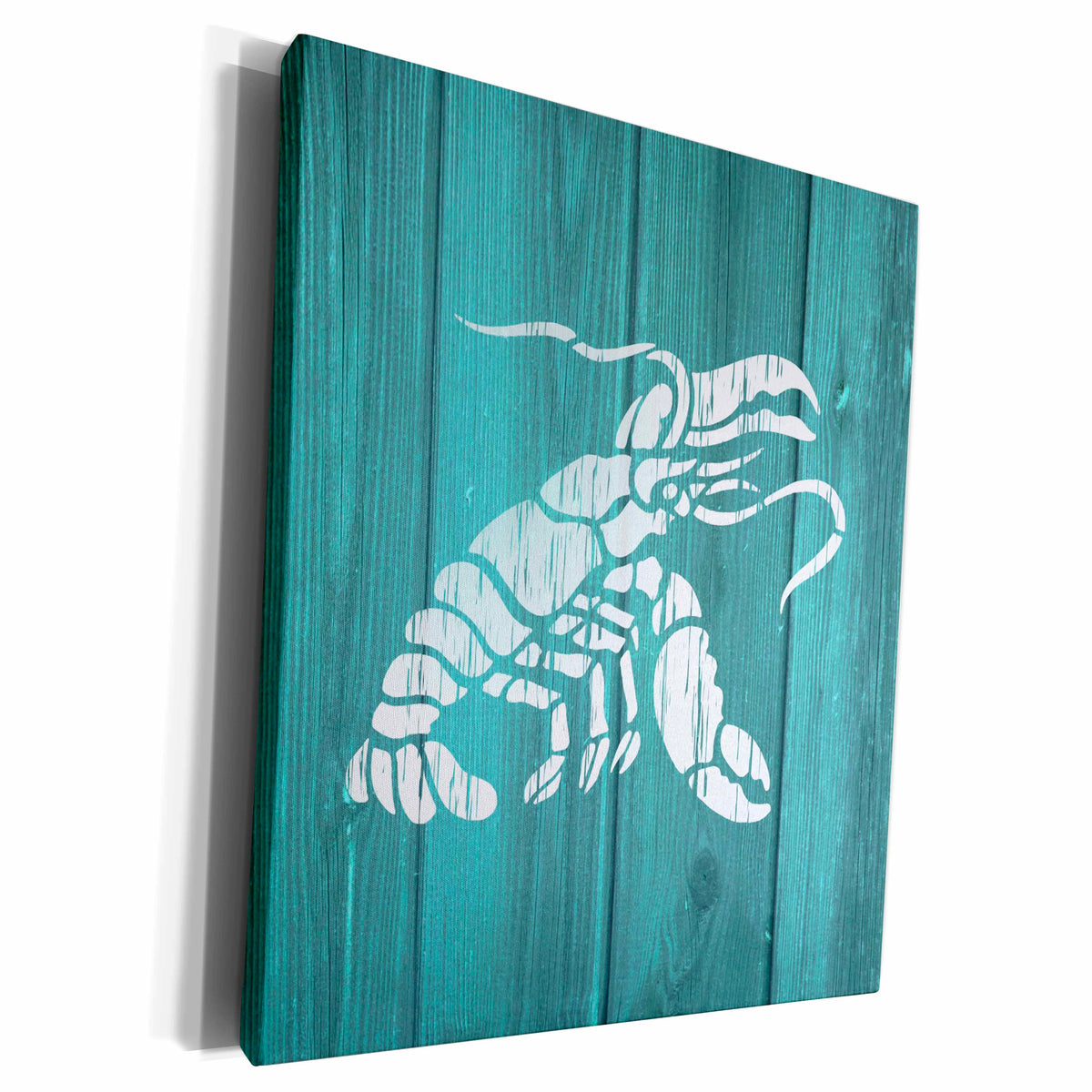 3dRose Image of White Painted Lobster on Teal Wood Effect-... - Museum Grade Canvas Wrap (cw_220426)