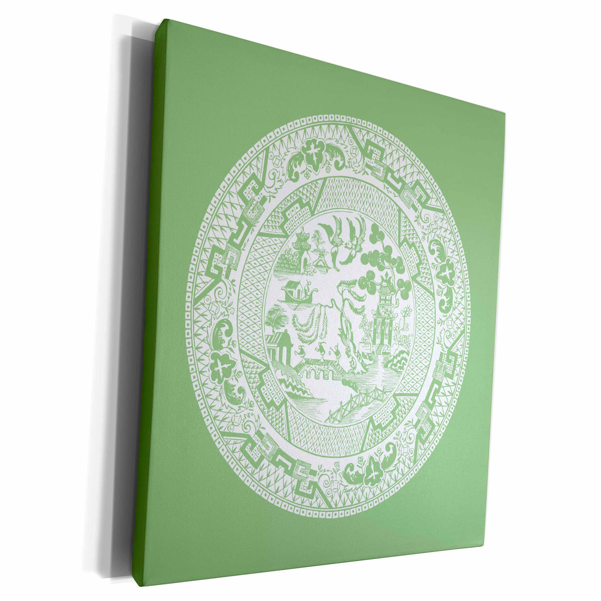 3dRose Jade Green Willow Pattern Design - Museum Grade Canvas Wrap (cw_220440)