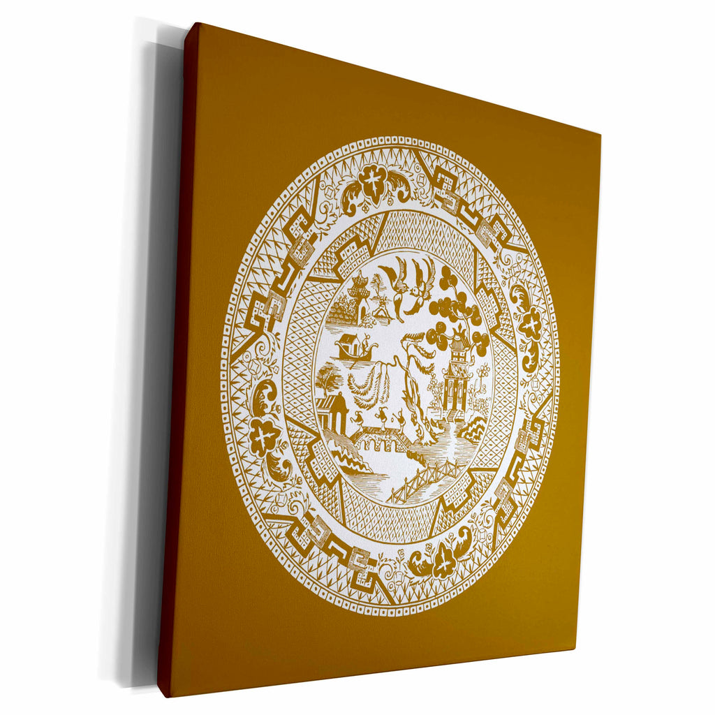 3dRose Vintage Ceramic Plate Pattern in Cocoa Brown - Museum Grade Canvas Wrap (cw_220441)
