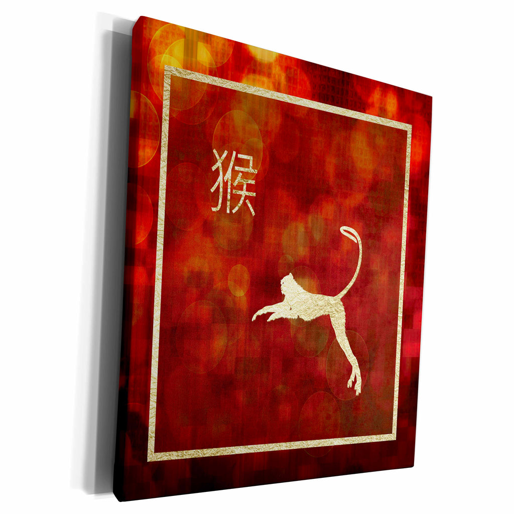 3dRose Gold Monkey Leaping, Fire and Lights, Orange, Red,... - Museum Grade Canvas Wrap (cw_220554)