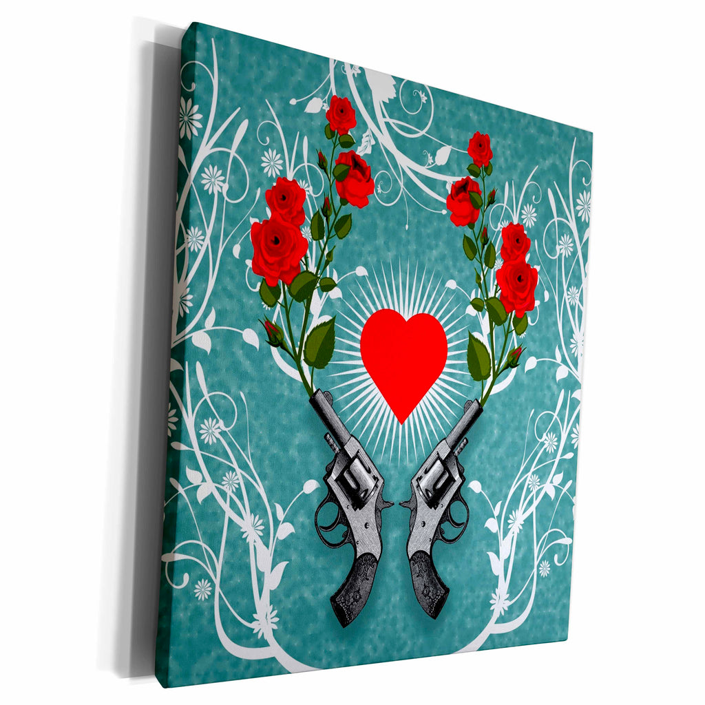 3dRose Red Roses and Guns over Gray Swirly Background - Museum Grade Canvas Wrap (cw_220902)