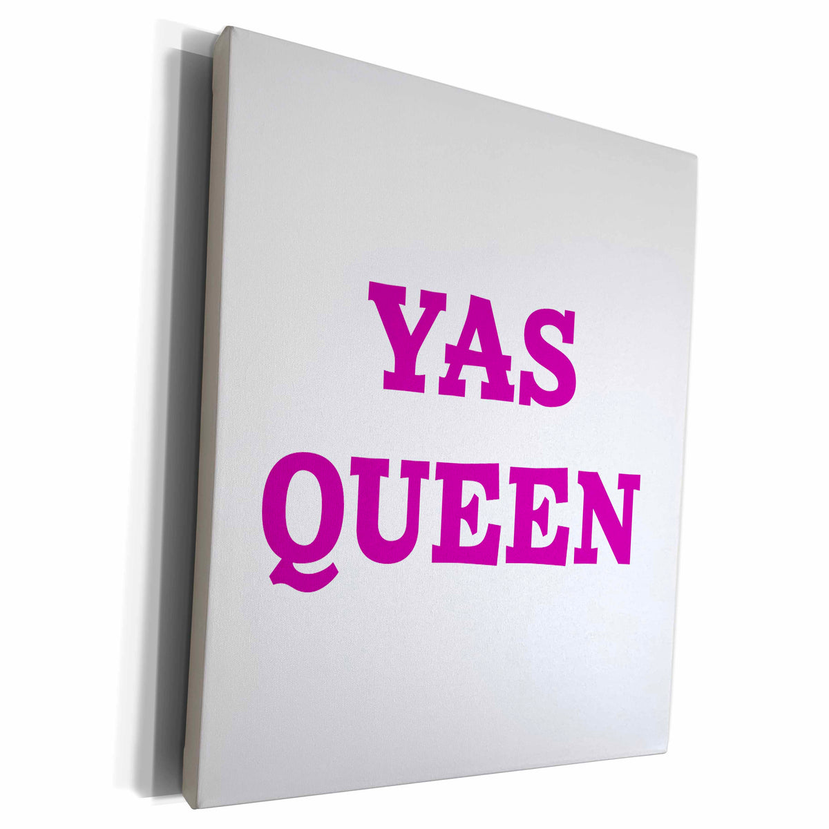 3dRose YAS QUEEN, PURPLE TEXT ON WHITE BACKGROUND - Museum Grade Canvas Wrap (cw_221180)