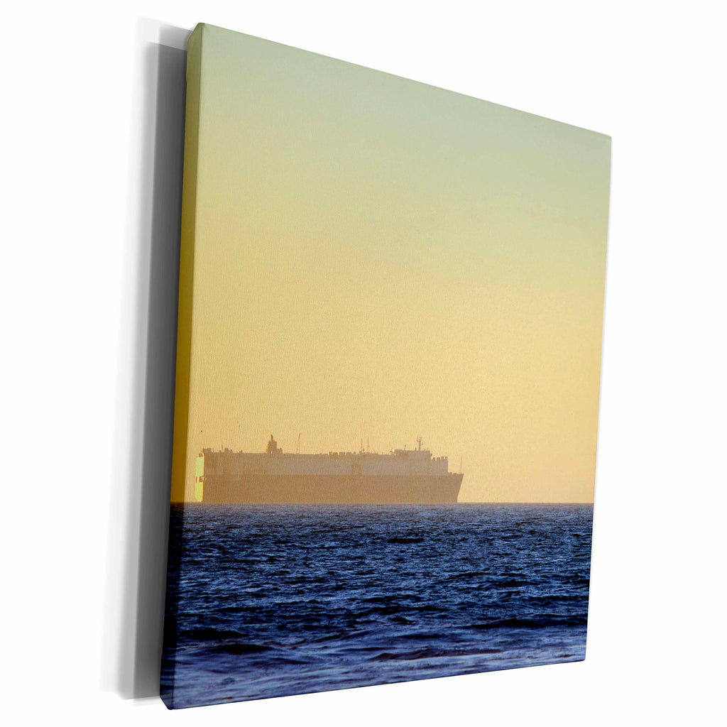 3dRose Large container freighter on the horizon during... - Museum Grade Canvas Wrap (cw_221496)