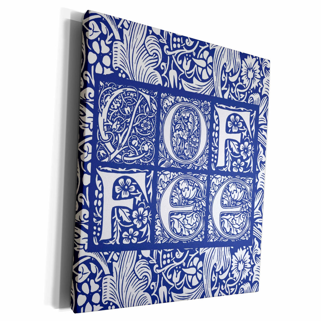 3dRose Coffee- Victorian Ornamental Typography in Blue and... - Museum Grade Canvas Wrap (cw_222002)