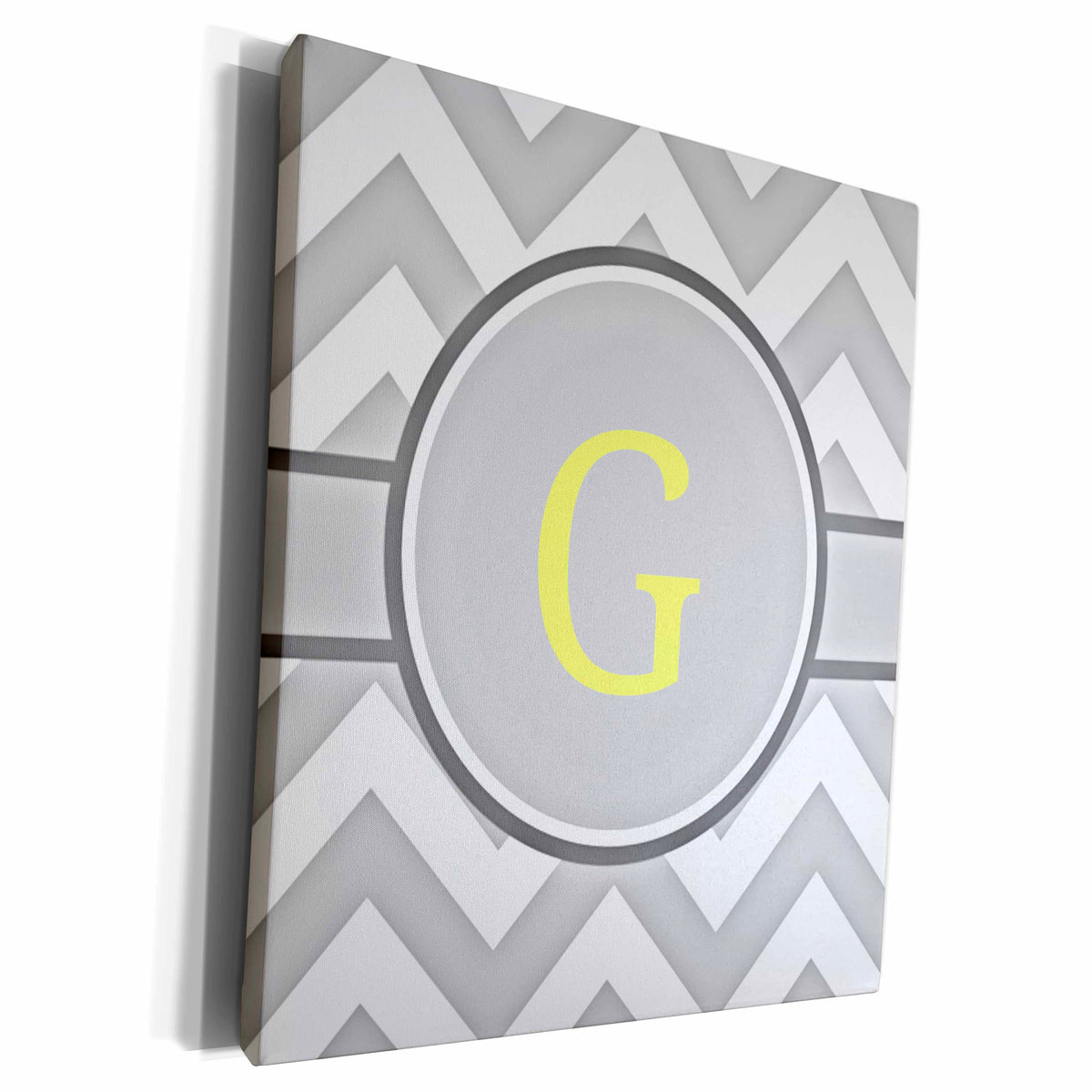 3dRose Grey and white chevron with yellow monogram initial G - Museum Grade Canvas Wrap (cw_222095)