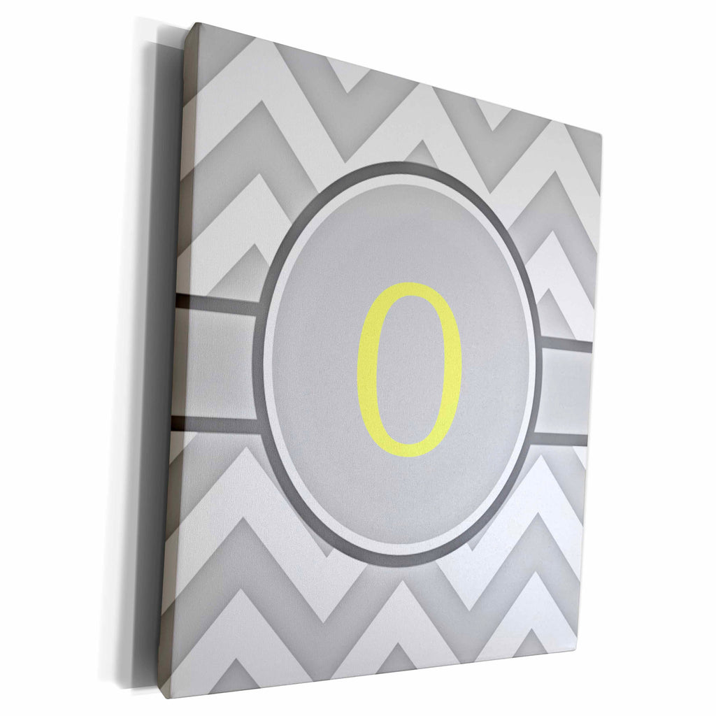 3dRose Grey and white chevron with yellow monogram initial O - Museum Grade Canvas Wrap (cw_222103)