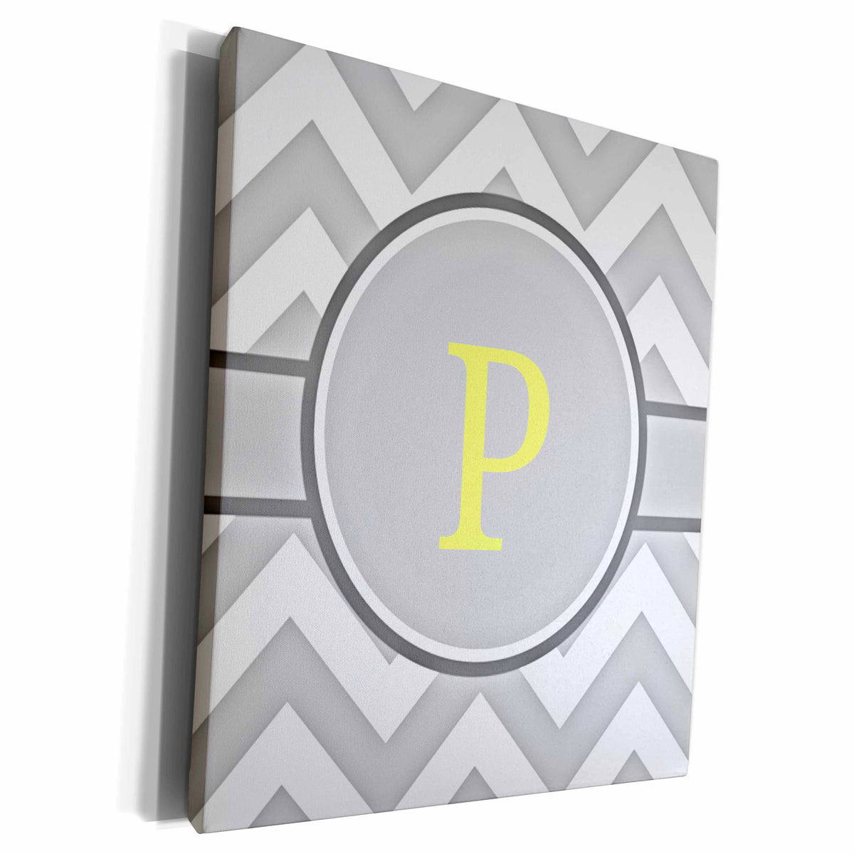3dRose Grey and white chevron with yellow monogram initial P - Museum Grade Canvas Wrap (cw_222104)