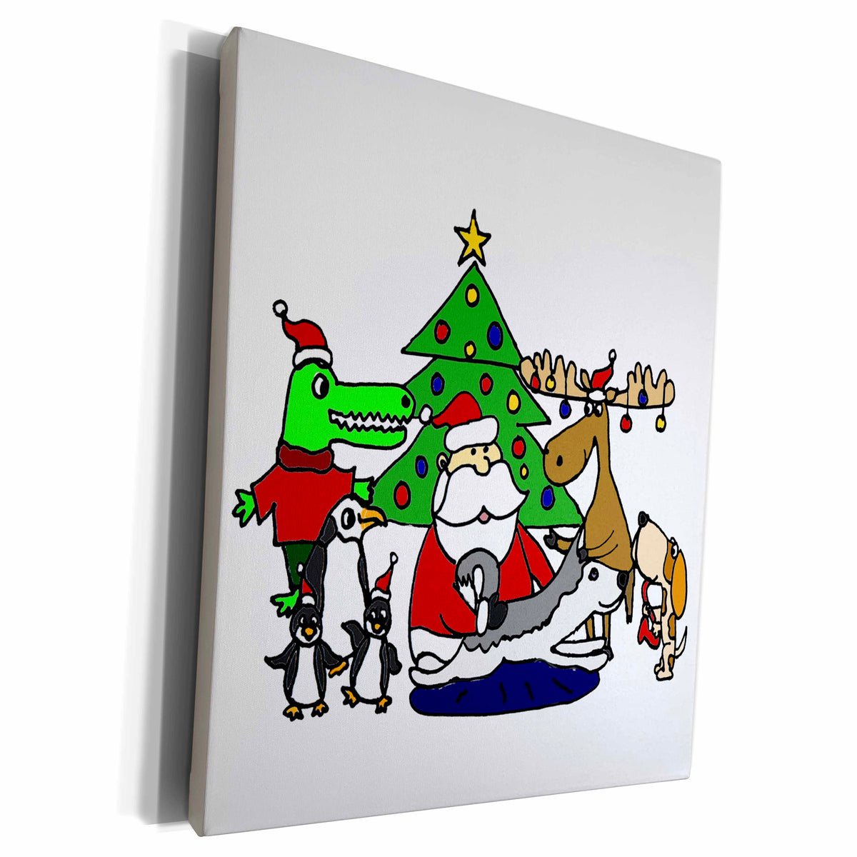 3dRose Fun Christmas Santa with Moose, Husky, Alligators,... - Museum Grade Canvas Wrap (cw_222133)