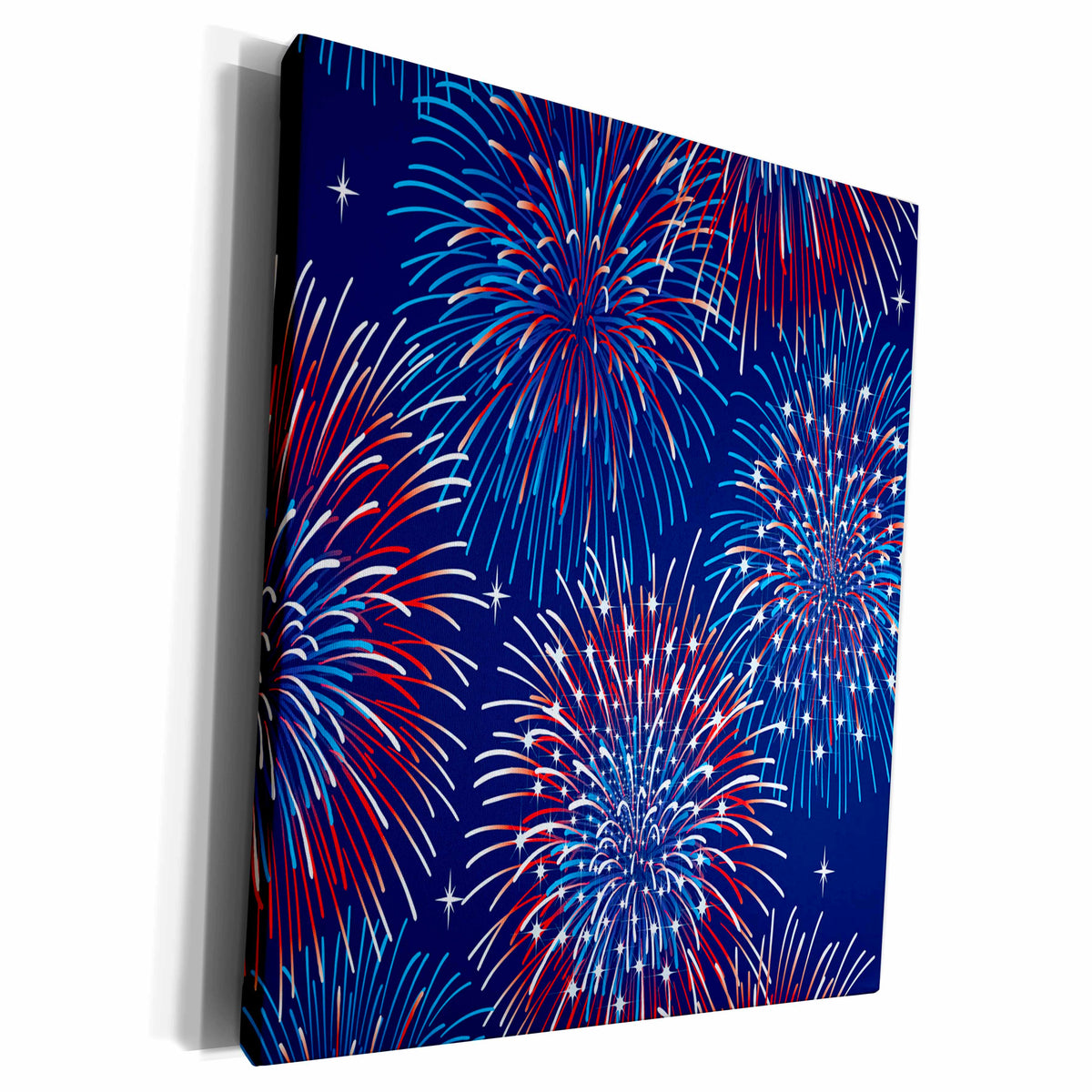 3dRose Bursting Red, White, and Blue Fireworks Design - Museum Grade Canvas Wrap (cw_222440)