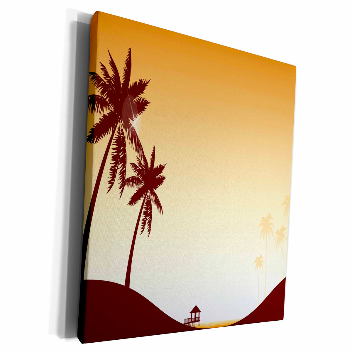 3dRose Pretty Sunset Beach Scene With Palm Trees - Museum Grade Canvas Wrap (cw_222474)