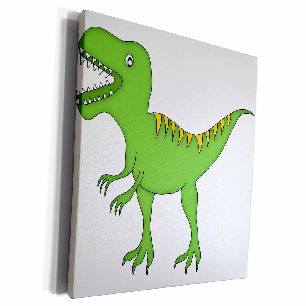 3dRose Green and Yellow Dinosaur Growling - Museum Grade Canvas Wrap (cw_222498)