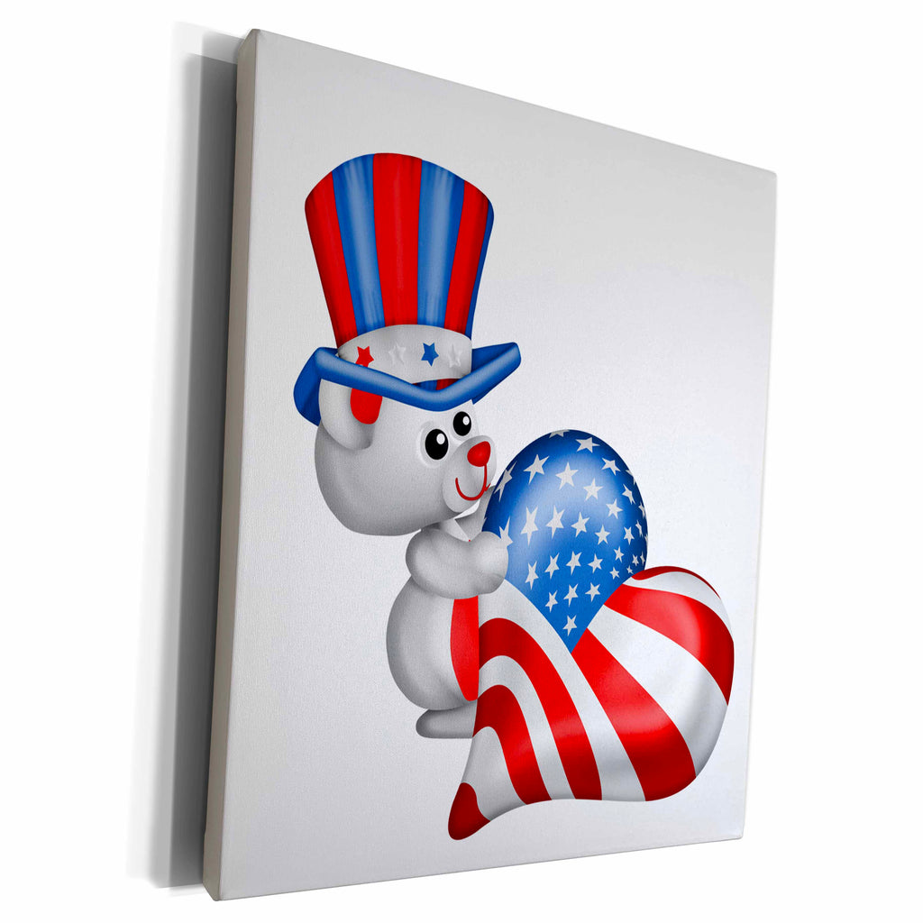 3dRose Cute Patriotic Bear Holding A Red, White, and Blue... - Museum Grade Canvas Wrap (cw_222566)