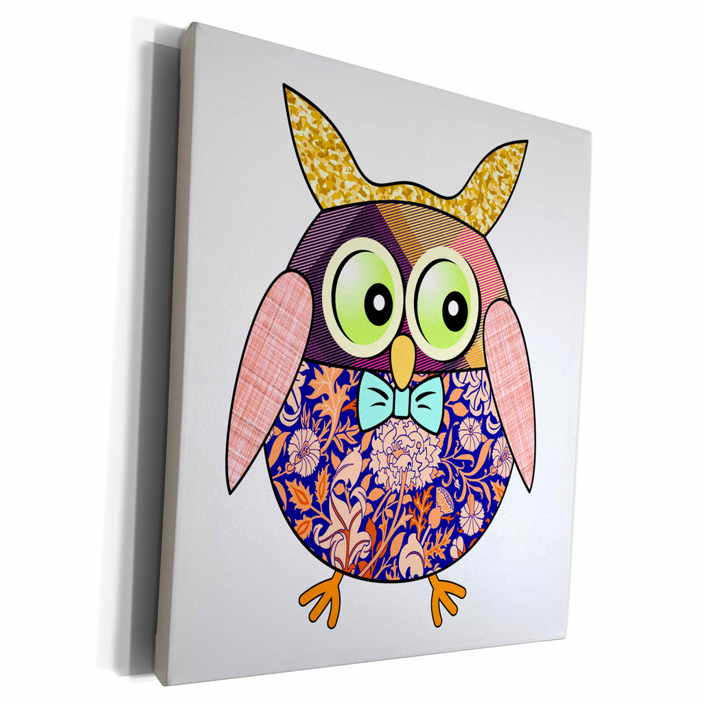 3dRose Cheeky Chintz Owl with Blue Tie - Museum Grade Canvas Wrap (cw_223249)