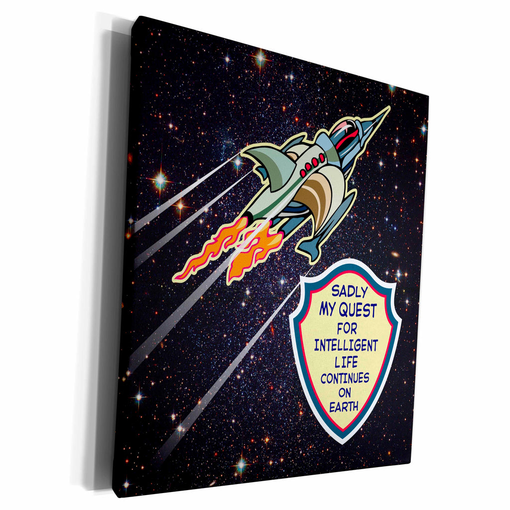 3dRose Funny Quest For Intelligent Life- Rocket Ship Comic... - Museum Grade Canvas Wrap (cw_223262)