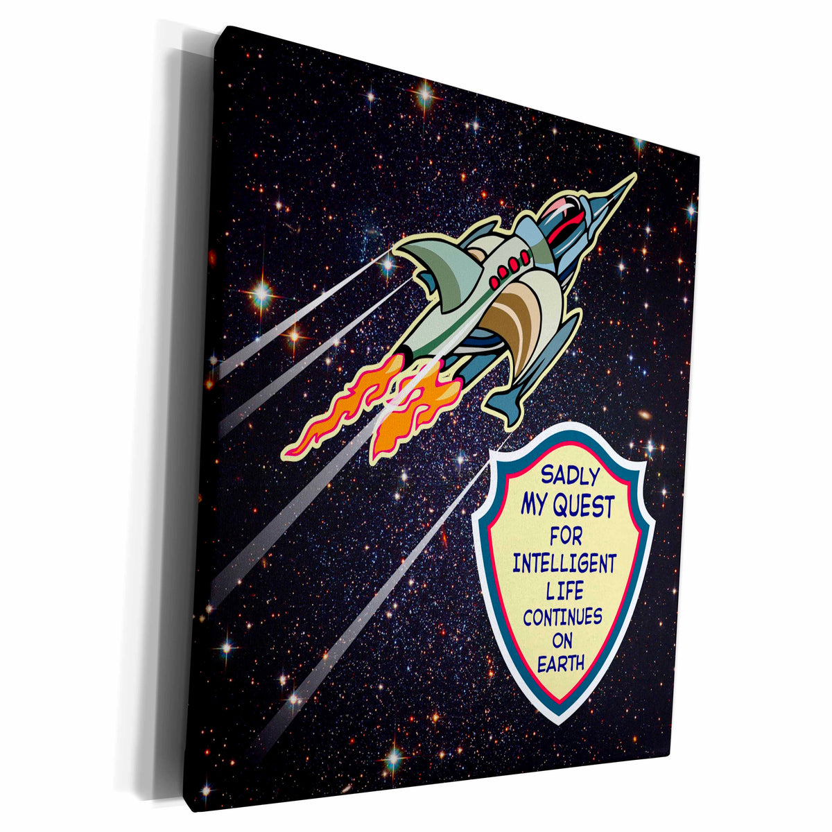 3dRose Funny Quest For Intelligent Life- Rocket Ship Comic... - Museum Grade Canvas Wrap (cw_223262)