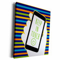 3dRose Keep In Touch- Hand Holding Phone Over Stripey... - Museum Grade Canvas Wrap (cw_223284)