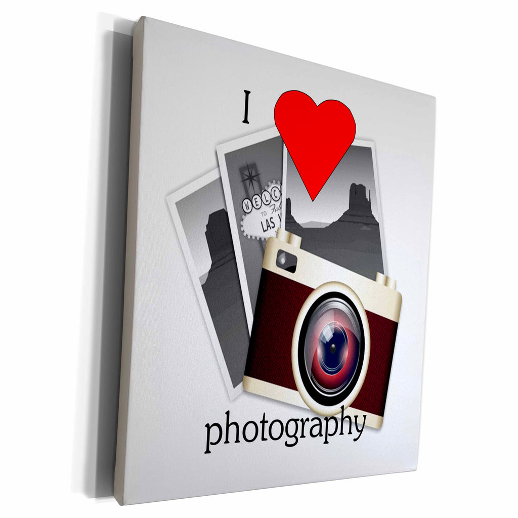 3dRose Image of I Love Photography With Camera - Museum Grade Canvas Wrap (cw_223372)