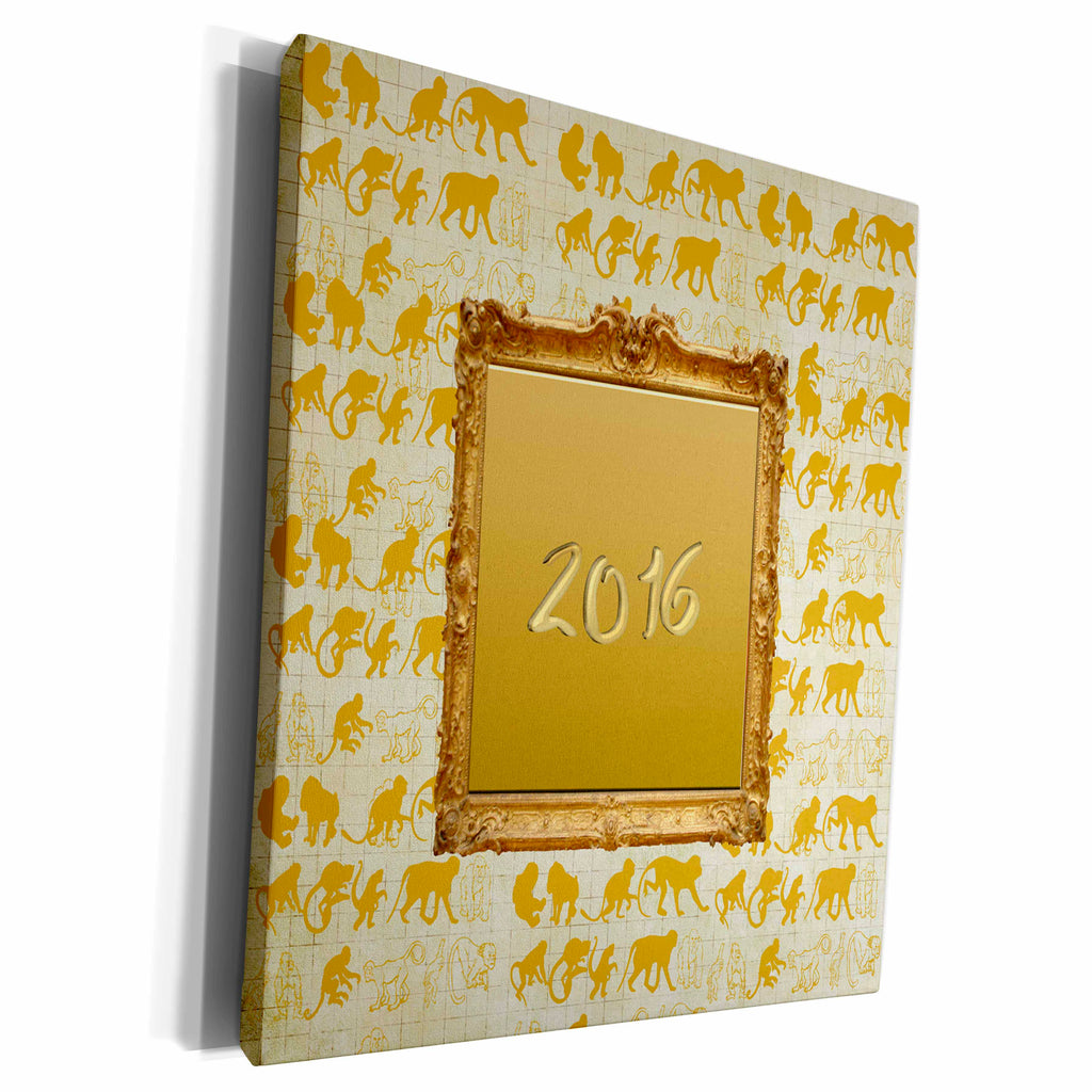 3dRose Elegant Gold Framed 2016 with Monkey Background - Museum Grade Canvas Wrap (cw_223522)