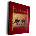 3dRose Two Monkey Facing, Happy New Year, Red, Copper, Black - Museum Grade Canvas Wrap (cw_223537)