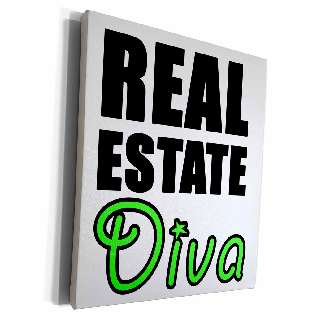 3dRose EvaDane - Quotes - Real Estate Diva Green - Museum Grade Canvas Wrap (cw_223951)