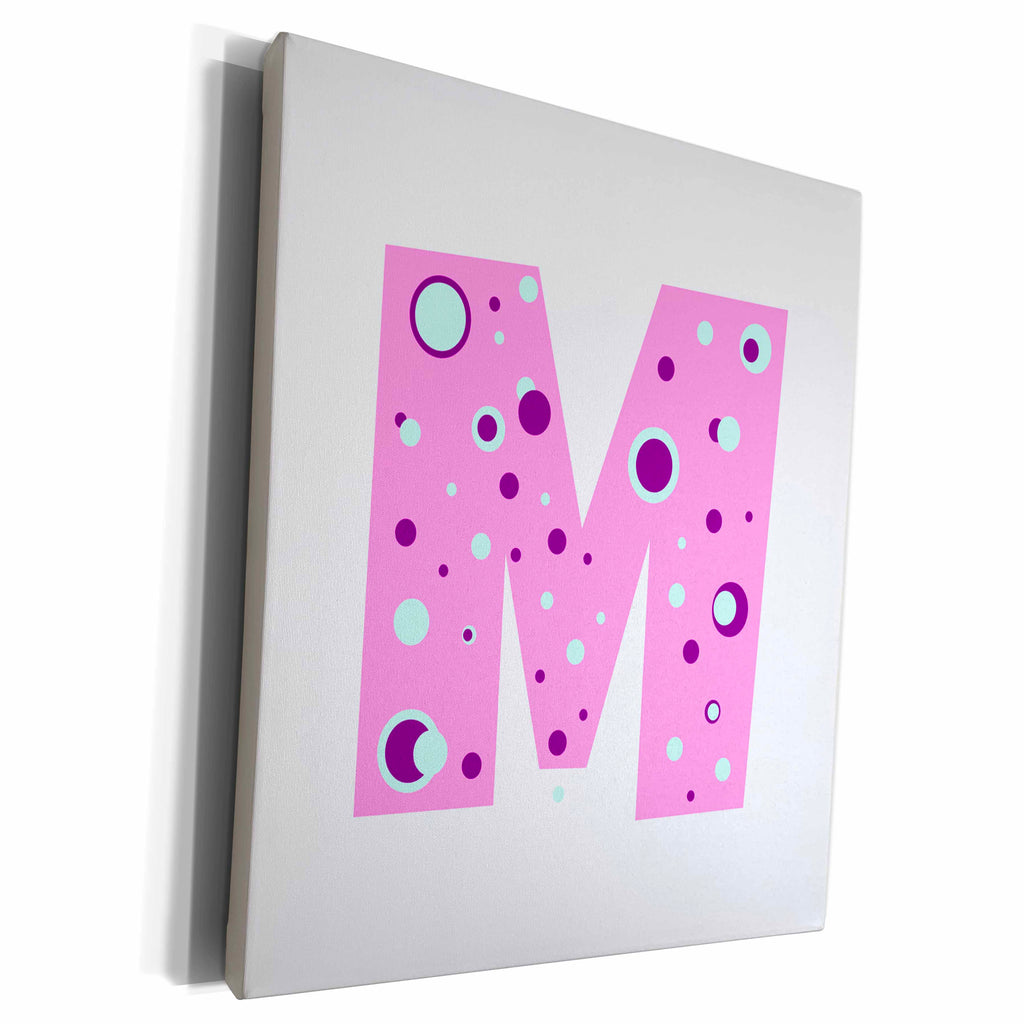 3dRose BrooklynMeme Designs - Girls pink letter M - Museum Grade Canvas Wrap (cw_224068)