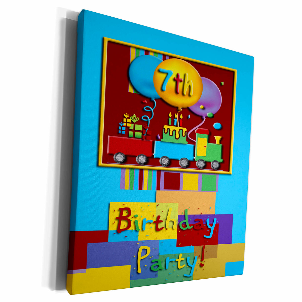 3dRose 7th Choo Choo Train Birthday Party - Museum Grade Canvas Wrap (cw_22411)
