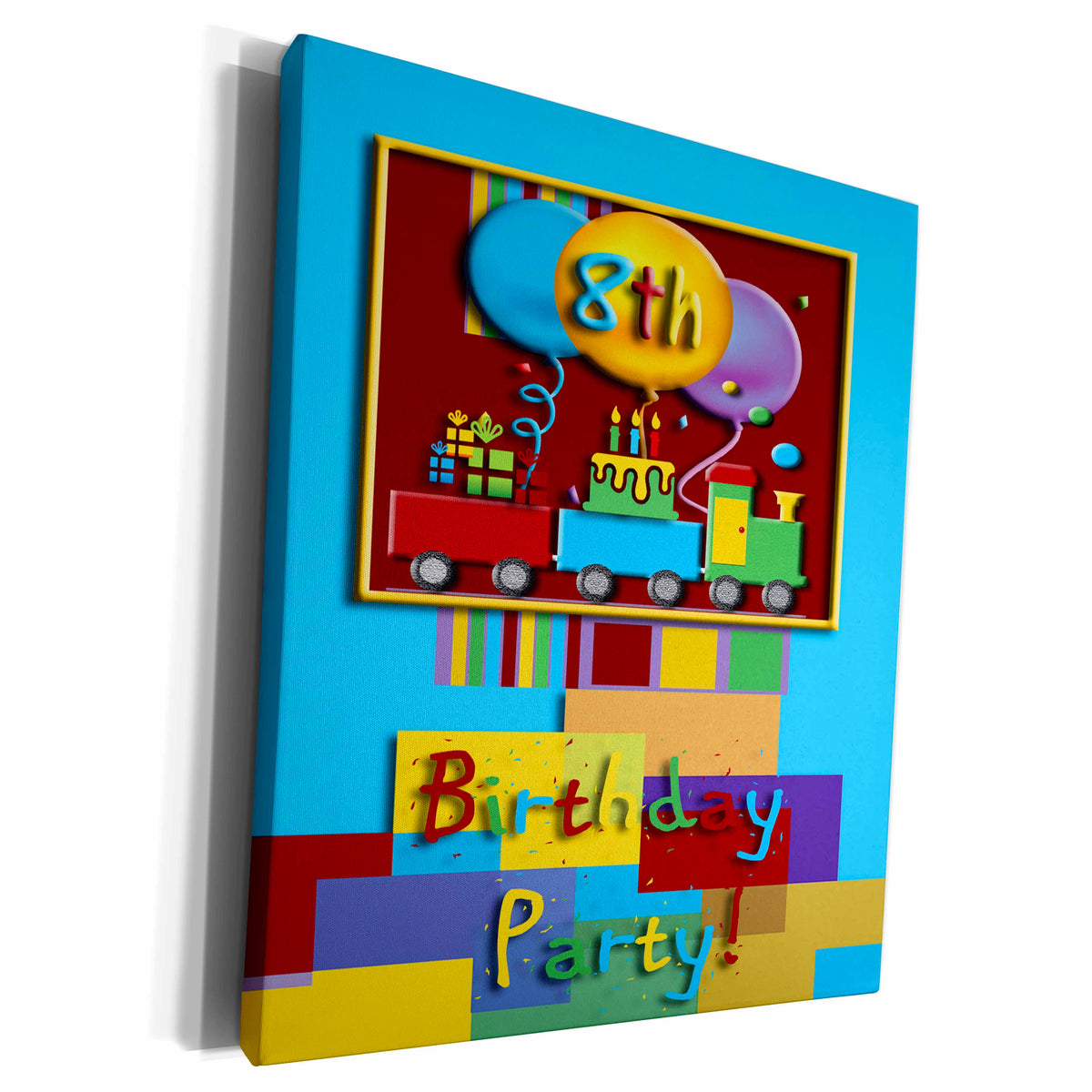 3dRose 8th Choo Choo Train Birthday Party - Museum Grade Canvas Wrap (cw_22412)
