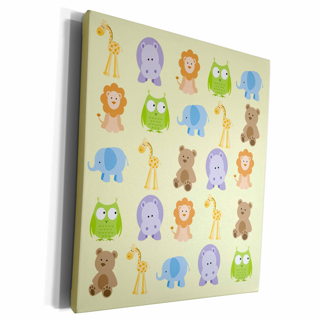 3dRose Cute zoo animals on a yellow background - Museum Grade Canvas Wrap (cw_224203)